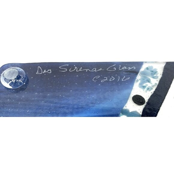 Dos Sirenas Fused Glass Plate Serving Tray Footed 12 x 6" Blue White Black 2016 - Picture 9 of 9